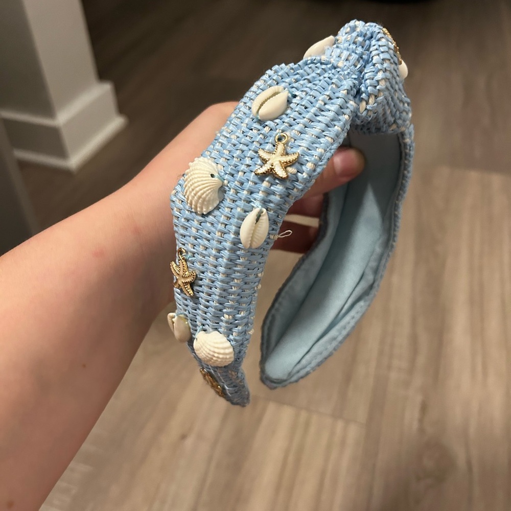 Blue Woven Headband with Seashell Accents